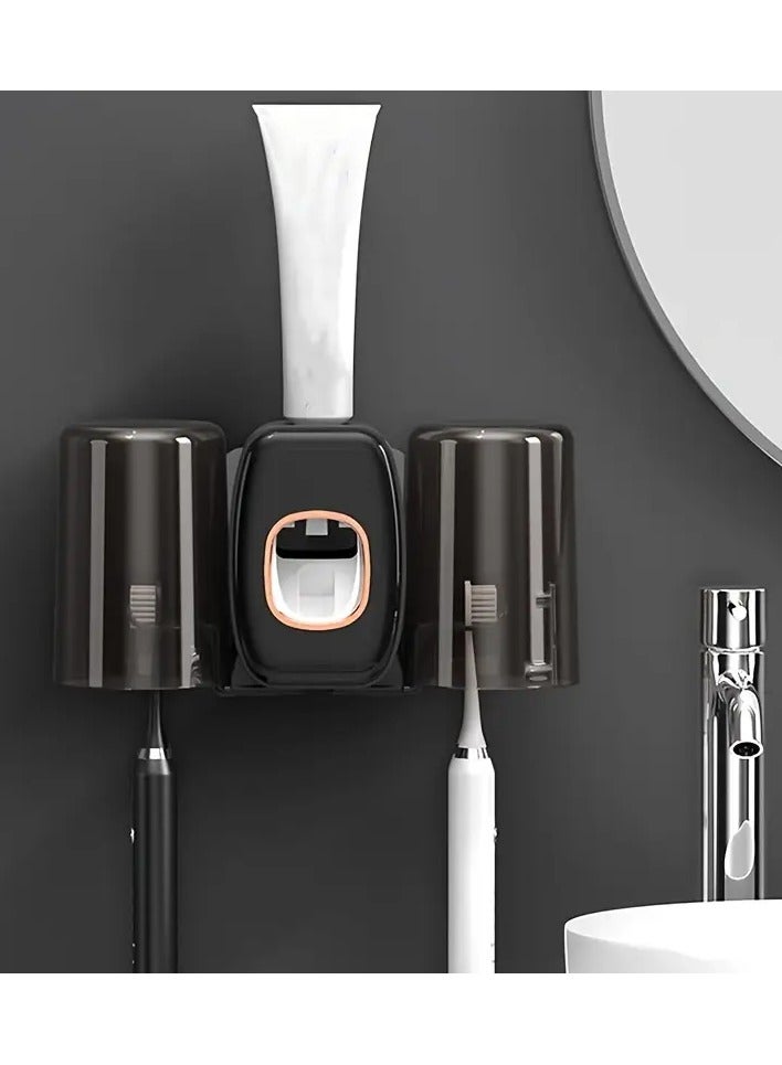 Rozino 1pc Automatic Toothpaste Dispenser & Brush Holder, Toothbrush Holders with Automatic Toothpaste Squeezer Device for Bathrooms, Toothbrush Organizer with Cup, Wall Mounted Shower Room Decor Set  - Image 1