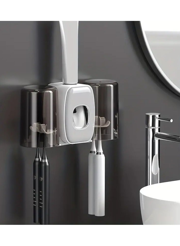 Rozino 1pc Automatic Toothpaste Dispenser & Brush Holder, Toothbrush Holders with Automatic Toothpaste Squeezer Device for Bathrooms, Toothbrush Organizer with Cup, Wall Mounted Shower Room Decor Set  - Image 5