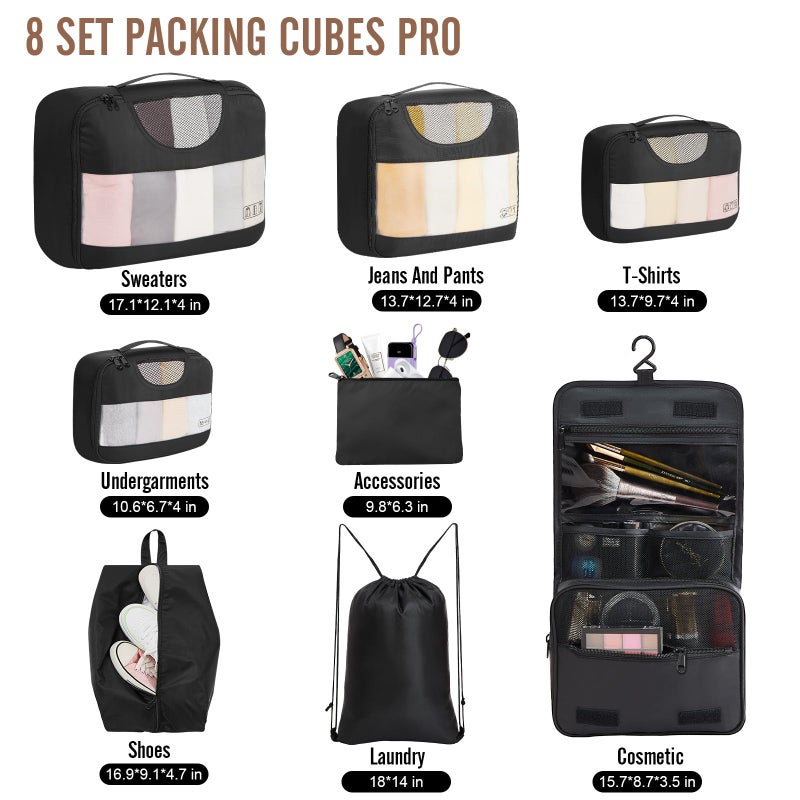 Veken 10 Set/8 Set Packing Cubes for Travel Essentials, Suitcase Organizer Bags in 4 Sizes, Carry-On Luggage Accessories with Laundry & Toiletry Bag, Airplane Must-Have, Road Trip & Camp Gifts for Men - Image 2