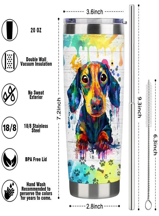 Subvise كوب سفر Subvise Dachshund - كوب معزول بتفريغ الهواء مع ماصة وغطاء - كوب سفر من الفولاذ المقاوم للصدأ سعة 20 أونصة لمحبي الكلاب (Dachshund) - Image 3