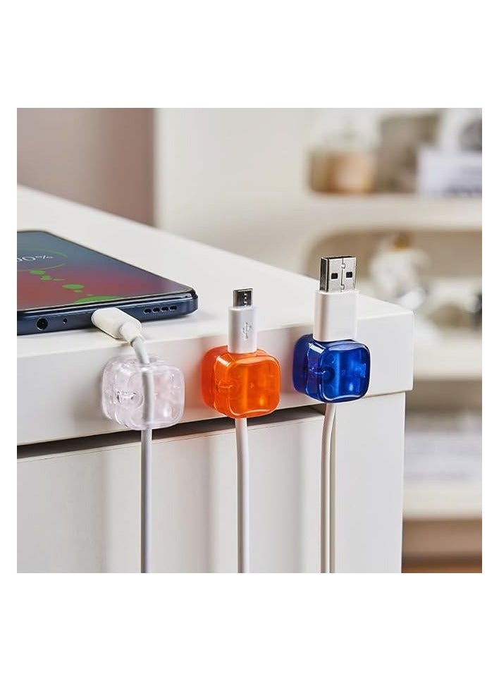 erorex 9 Pack Cable Holder Clips Magnetic Cable Clips Self Adhesive USB Charger Cable Organizer Wire Cord Management for Office & Home Wall Desktop Car (White/Orange/Blue) - Image 1