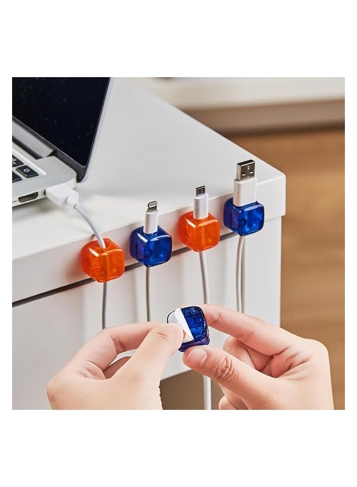 erorex 9 Pack Cable Holder Clips Magnetic Cable Clips Self Adhesive USB Charger Cable Organizer Wire Cord Management for Office & Home Wall Desktop Car (White/Orange/Blue) - Image 2
