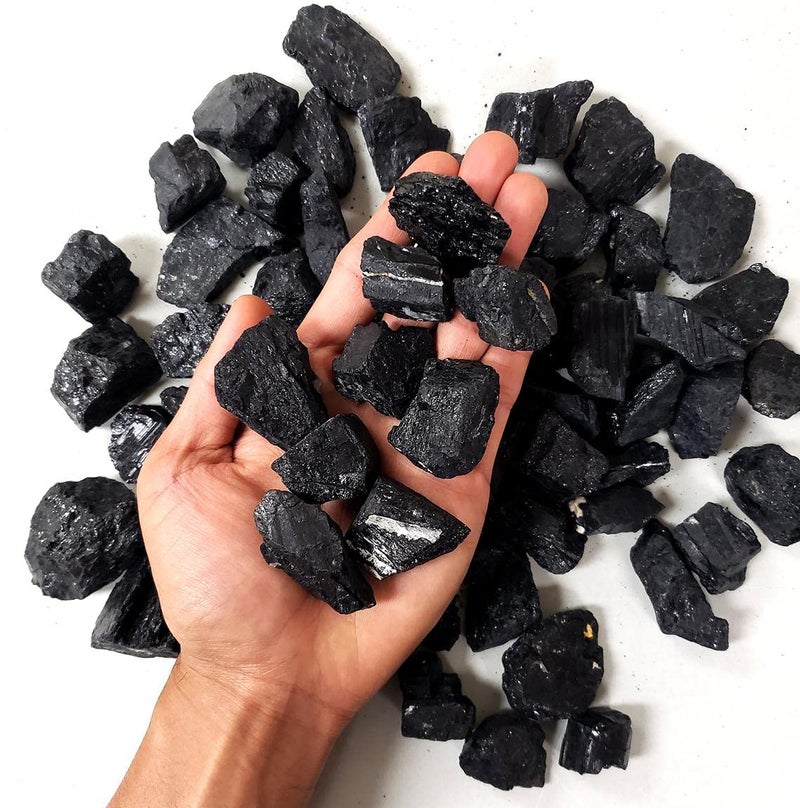 Zenkeeper 1Lb Rough Black Tourmaline Crystals Stone Large Raw Black Tourmaline Stones Bulk Natural Black Tourmaline Crystal Healing Stone for Tumbling Polishing Wire Wrapping Wicca Reiki