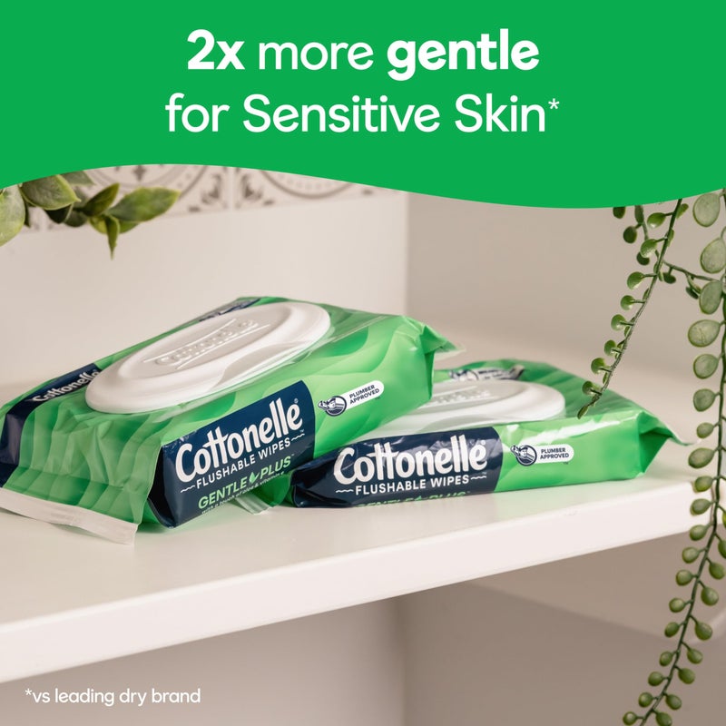 Cottonelle مناديل مبللة قابلة للشطف من كوتونيل جنتل بلس مع الألوة وفيتامين E، 16 عبوة قابلة للفتح، 42 منديل في العبوة (8 عبوات من 2) (672 منديل إجمالي)، قد يختلف التعبئة والتغليف - Image 3