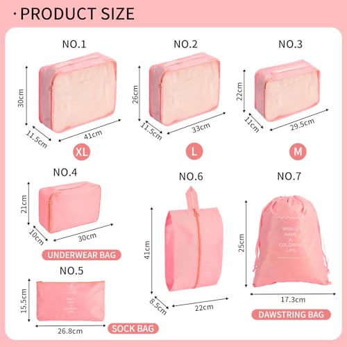 SECALIFE 7PCS Packing Cubes for Suitcases Travel Luggage Organizer Bags Suitcase Organizer Bags Set for Carry on Luggage Travel Essentials Pink - Image 3