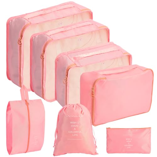 SECALIFE 7PCS Packing Cubes for Suitcases Travel Luggage Organizer Bags Suitcase Organizer Bags Set for Carry on Luggage Travel Essentials Pink - Image 1