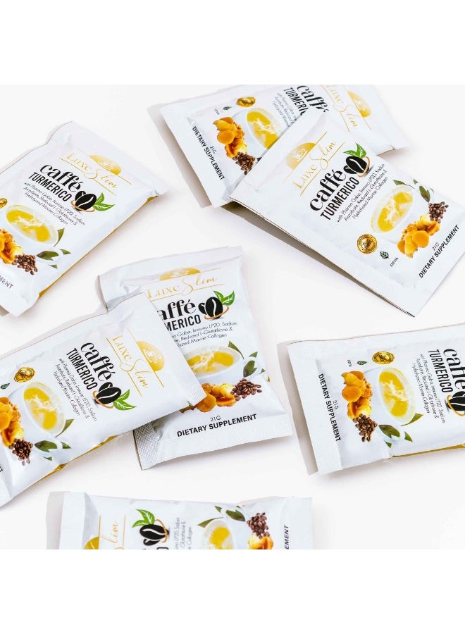 Luxe Slim Caffe Turmerico Coffee 10 Sachets | 21g Slimming Turmeric Coffee with Marine Collagen, L-Glutathione, GABA | Supports Immunity & Skin Health - Image 2