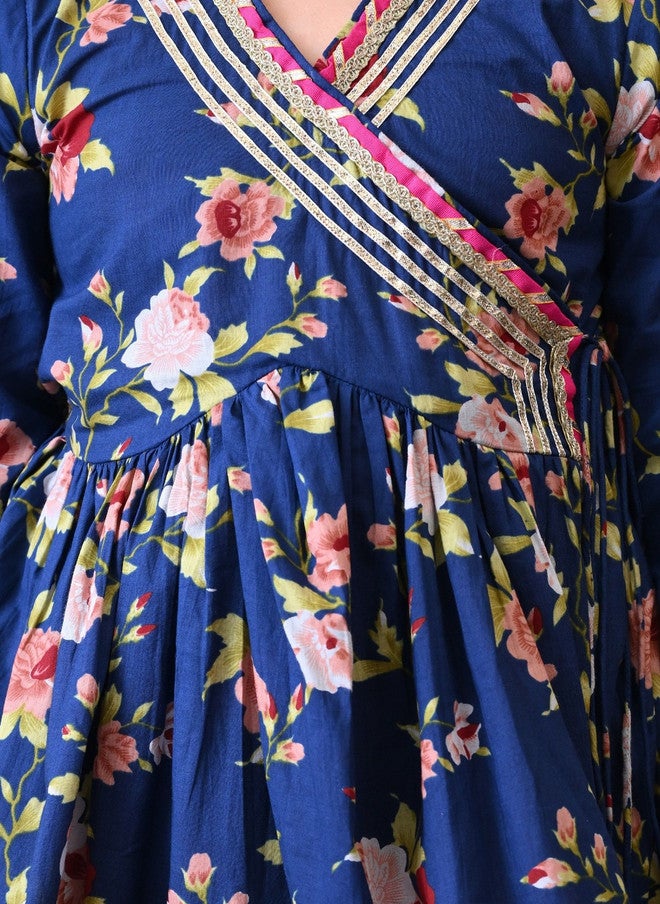 Indi-Loom Couture Girls Floral Printed Angrakha Gotta Patti Pure Cotton Kurta With Sharara - Image 5