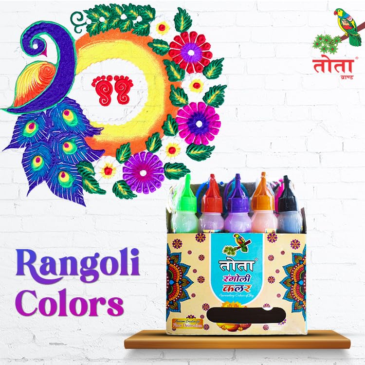TOTA Rangoli Colours Powder Bottles | Set of 10 Unique Colours Powder in Squeeze Bottles - 800 Gram | Kolam Rangoli Tool for Floor Art, Craft, Home Decor, Pooja - Image 3