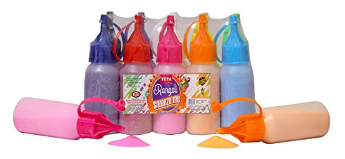 TOTA Rangoli Colours Powder Bottles | Set of 10 Unique Colours Powder in Squeeze Bottles - 800 Gram | Kolam Rangoli Tool for Floor Art, Craft, Home Decor, Pooja - Image 5