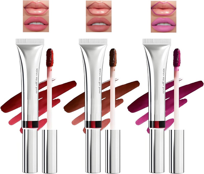 3PCS Peel Off Lip Liner Set LongLasting Matte Lip Stain with Peel Off Lip Tint Waterproof Lipstick and Lip Liner for Women NonStick Cup for AllDay WearSetBlight redredhot pink