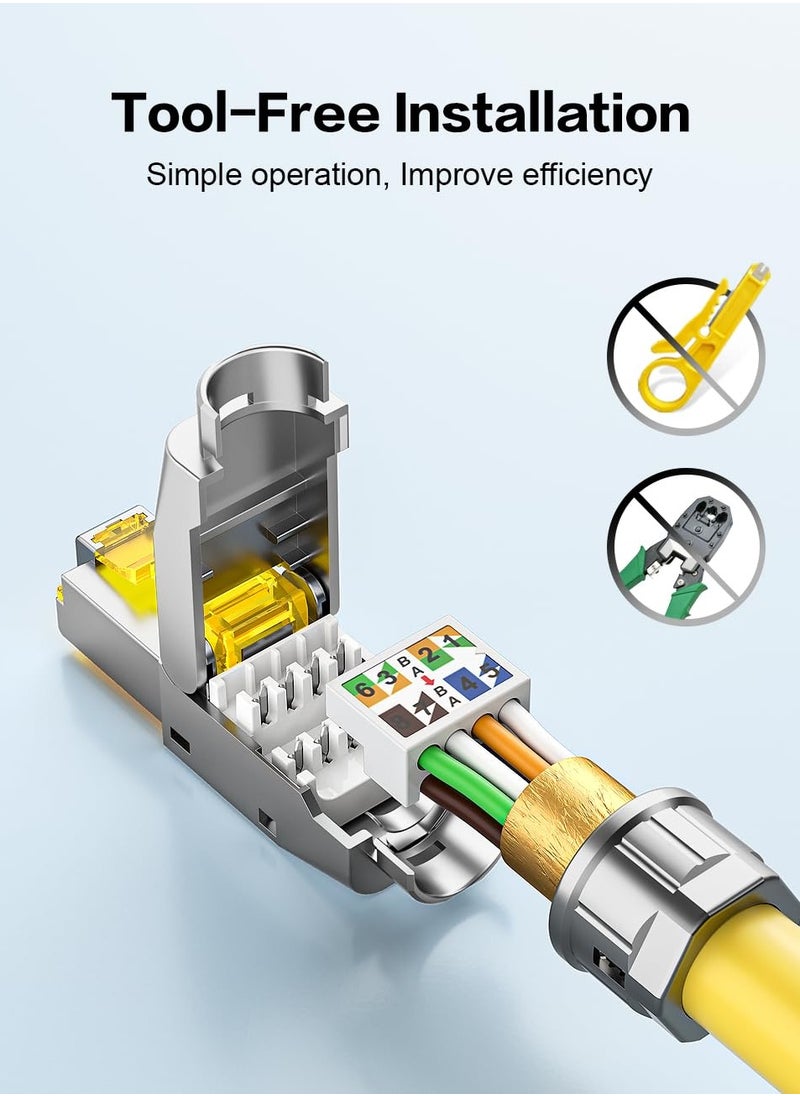Excefore - RJ45 Cat6A Connectors, Tool-Free Reusable Shielded Ethernet Termination Plugs for 23 to 26 SFTP UTP Cable, 10G Easy Internet Plug, Fast Field Installation (2 Pack) - Image 1