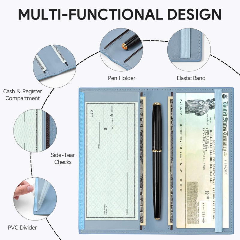 Tipmile Checkbook Covers for Personal Checkbook, PU Leather Checkbook Holder for Women & Men with Elastic Band - Effortless Sophistication - Image 3