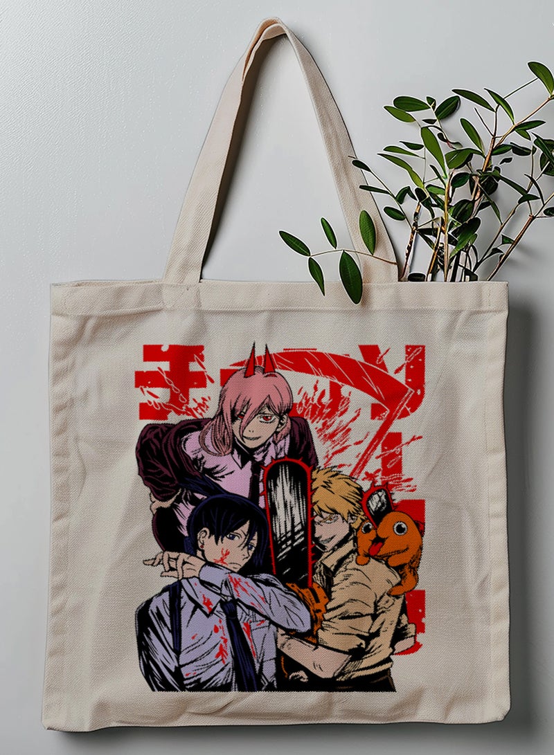 لوحة حقيبة يد بأحزمة كتف من البوليستر بتصميم أنمي رجل المنشار - Image 1