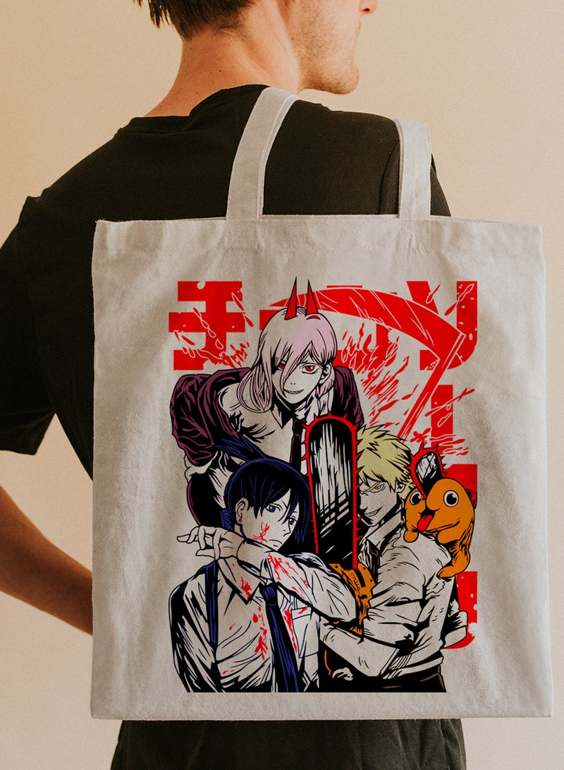 لوحة حقيبة يد بأحزمة كتف من البوليستر بتصميم أنمي رجل المنشار - Image 2