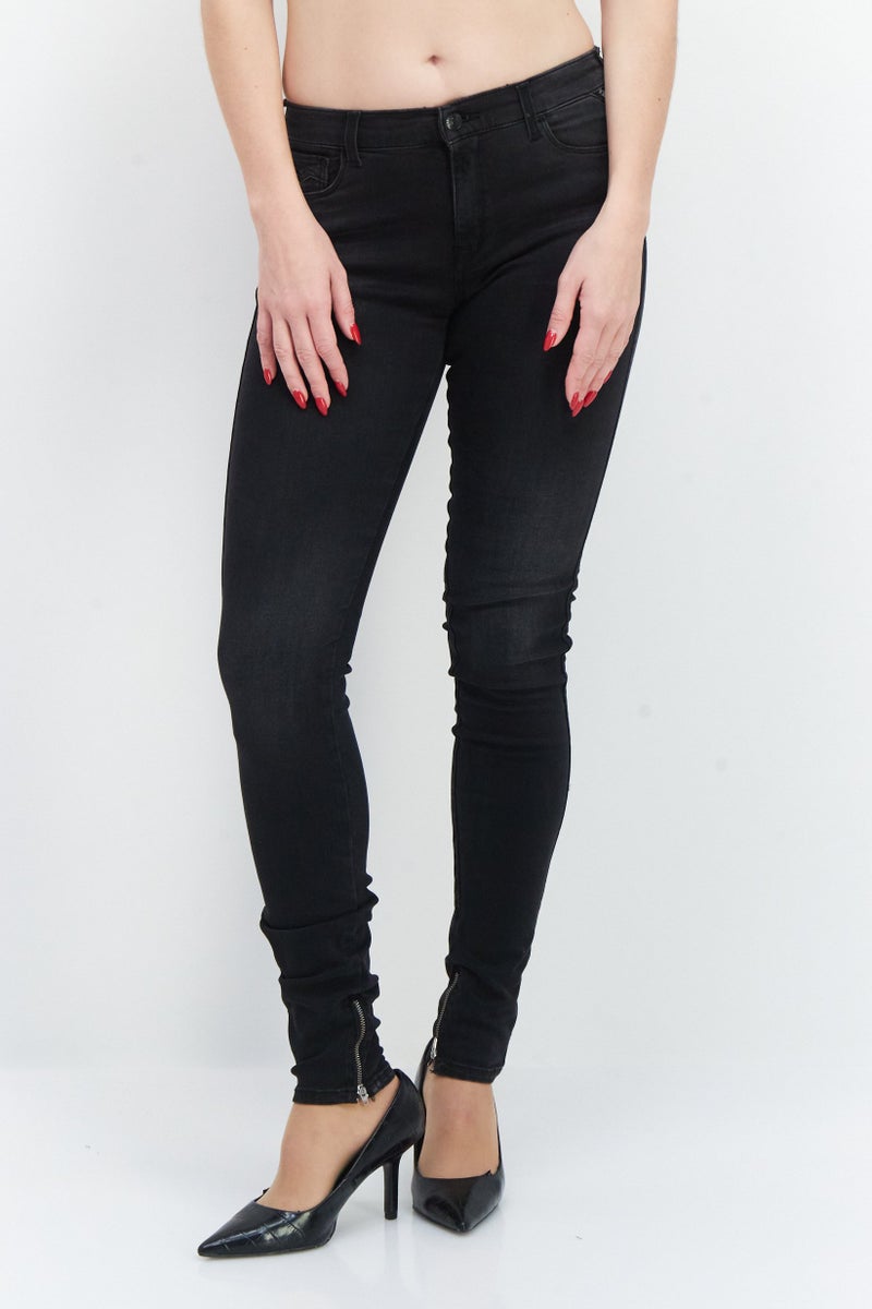 Replay Women Super Skinny Fit Stretchable Washed Denim Jeans, Black - Image 1