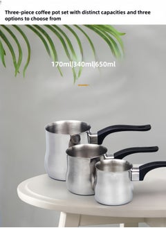 nihao أدوات القهوة، كوب قهوة وحليب من الفولاذ المقاوم للصدأ، مجموعة من 3 قطع، ماكينة صنع القهوة، 170 مل، 350 مل، 640 مل، وعاء حليب بمقبض واحد  - Image 3
