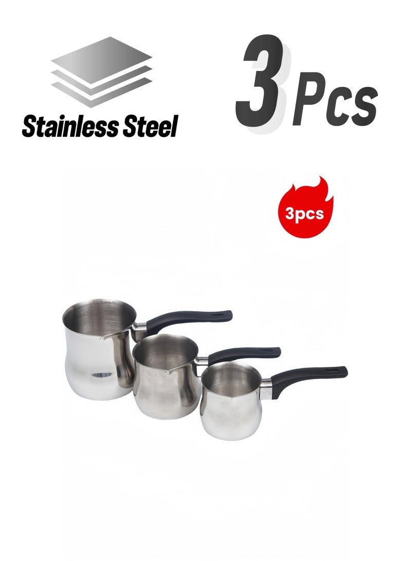 nihao Coffee Utensils Stainless Steel Coffee Milk Cup, 3 Pcs Set, Coffee Maker, 170ML,350ML,640ML,Single Handle Milk Pot - Image 1