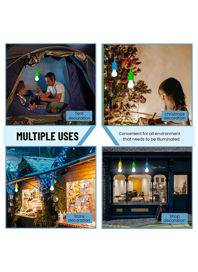 SYOSI - LED Pull Cord Light Bulb, 4Pcs LED Night Lamp On Rope, Portable Hanging Bright Light Bulbs for, Wedding, Festival, Camping Parties, BBQ, Decoration, Colorful Pull Rope Lamp Tent Camping Night Light - Image 1