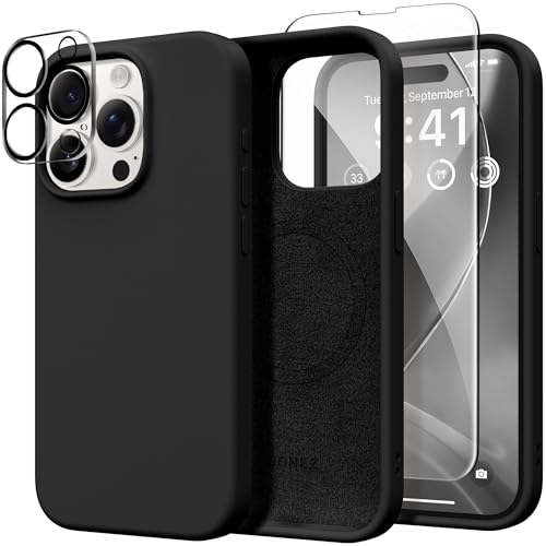 GONEZ for iPhone 15 Pro Max Case Silicone, Compatible with Magsafe, Camera Protector + Screen Protector, Soft Anti-Scratch Microfiber Lining, Liquid Silicone Shockproof Phone Cover, Black - Image 1