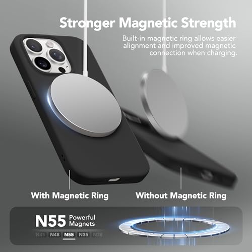 GONEZ for iPhone 15 Pro Max Case Silicone, Compatible with Magsafe, Camera Protector + Screen Protector, Soft Anti-Scratch Microfiber Lining, Liquid Silicone Shockproof Phone Cover, Black - Image 4