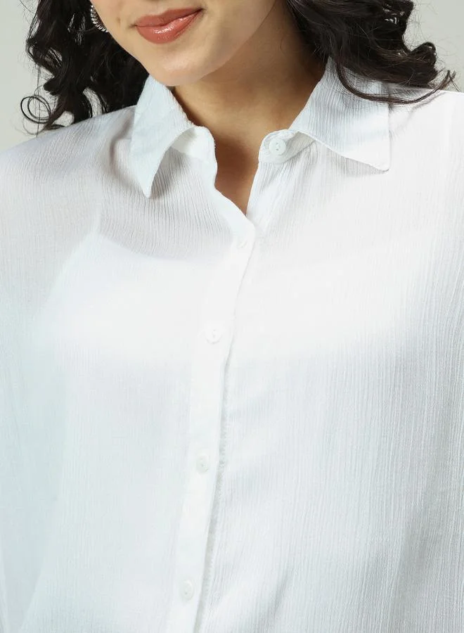 Outzidr  White Solid Flowy Shirt for Women | Best Price UAE