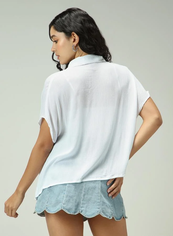 Outzidr  White Solid Flowy Shirt for Women | Best Price UAE