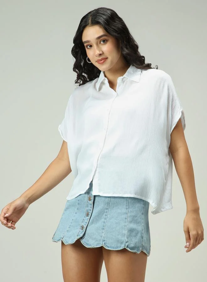 OUTZIDR White Solid Flowy Shirt