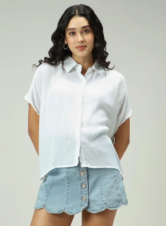 OUTZIDR White Solid Flowy Shirt
