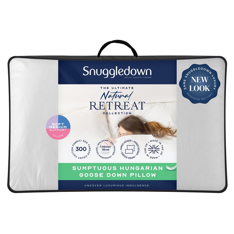 Snuggledown Hungarian Goose Down Pillow  8020 Ethically Sourced Fill for Front  Back Sleepers  Jacquard Cotton Cover UKMade NonAllergenic  Washable 48  74cm