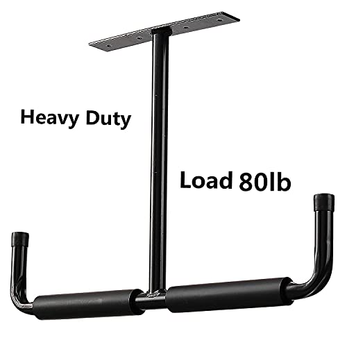 HOSKO Overhead Garage Storage Hooks Rack Ceiling Mounted, Heavy Duty Utility Hooks Ladder Hangers for Pipe, Lumber, Fishing Rod and Ski Board | 4 Pack Black - Image 5
