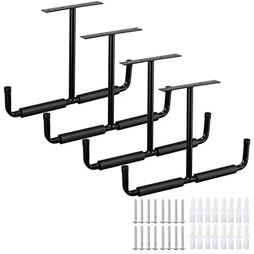 HOSKO Overhead Garage Storage Hooks Rack Ceiling Mounted, Heavy Duty Utility Hooks Ladder Hangers for Pipe, Lumber, Fishing Rod and Ski Board | 4 Pack Black - Image 1