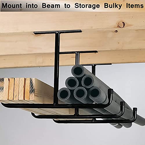 HOSKO Overhead Garage Storage Hooks Rack Ceiling Mounted, Heavy Duty Utility Hooks Ladder Hangers for Pipe, Lumber, Fishing Rod and Ski Board | 4 Pack Black - Image 2