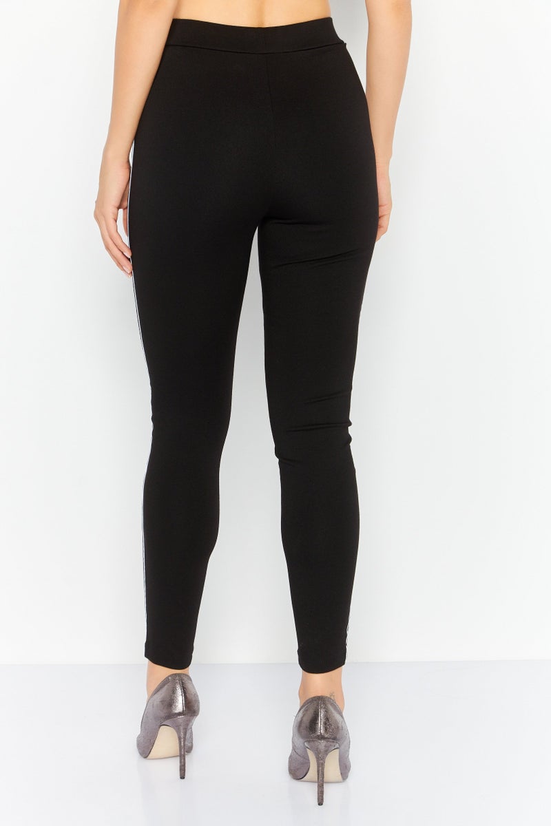 MODE Women Pull On Stripe Leggings, Black - Image 3