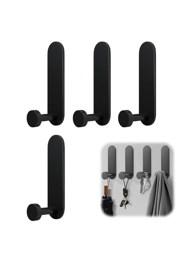 4 Pack Self Adhesive Hooks Sticky No Drill Towel Hooks Hangers Heavy Duty Wall Mounted Door Hook for Coat/Bathrobe/Towel/Keys in Bathroom Shower Kitchen (Black) - Image 1