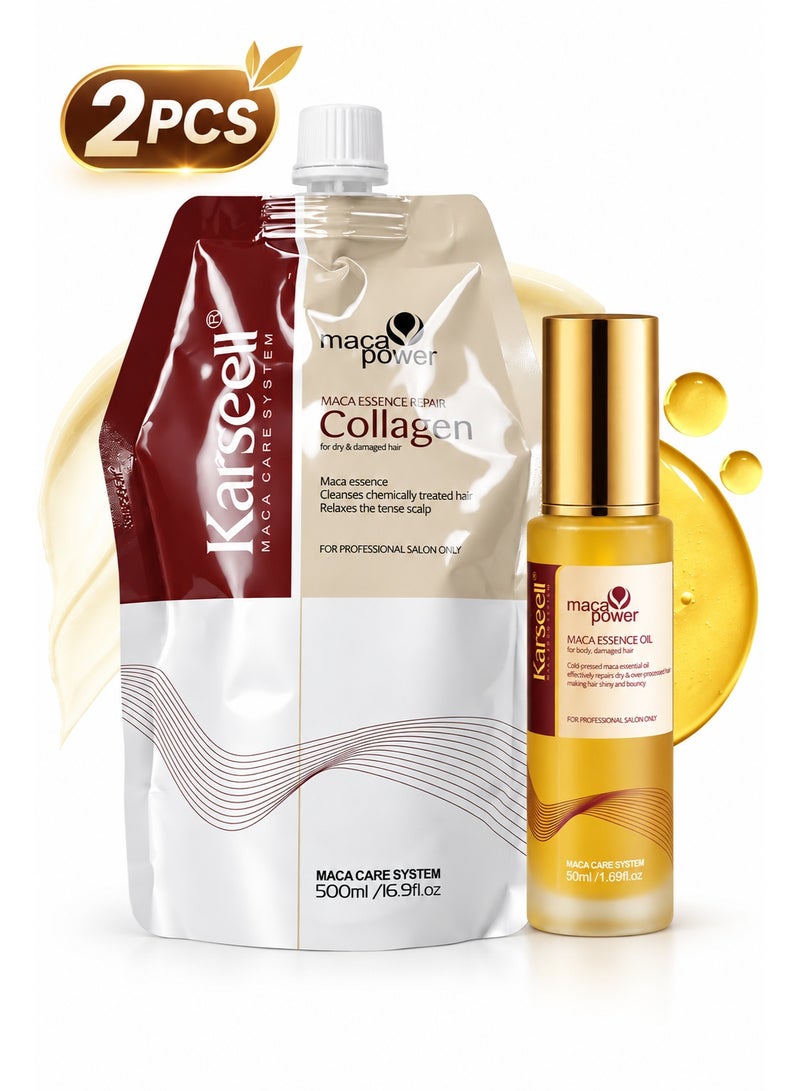 Karseell Maca Power Collagen Hair Repair & Nourishing Set – Hair Treatment 500ml + Argan Oil 50ml - Image 1