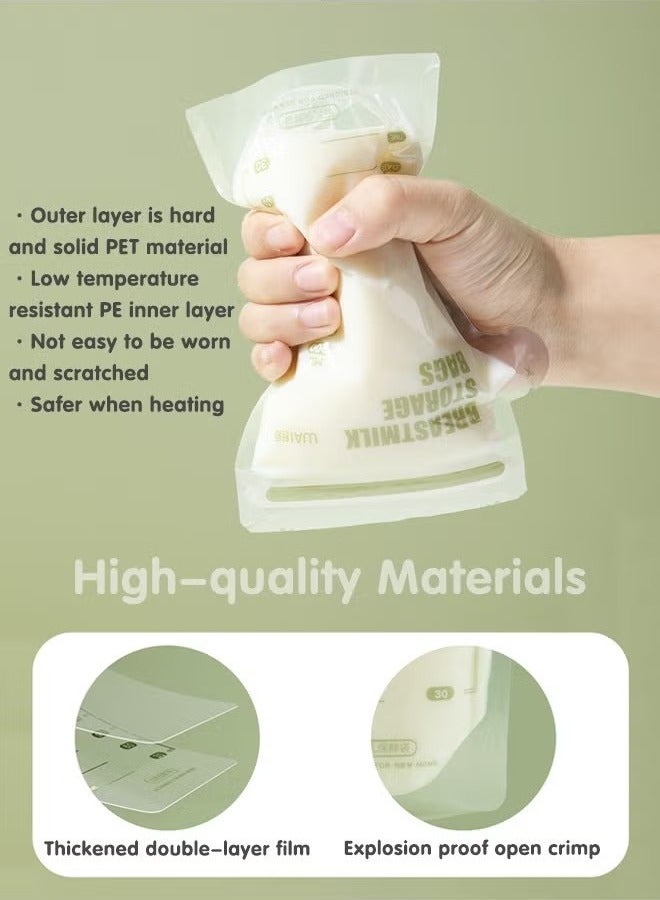 دبليو أيه آي 30 قطعة من أكياس تخزين حليب الأم، أكياس تخزين حليب للاستخدام مرة واحدة للرضاعة الطبيعية، أكياس تخزين حليب مانعة للتسرب في الفريزر، 200 مل - Image 3