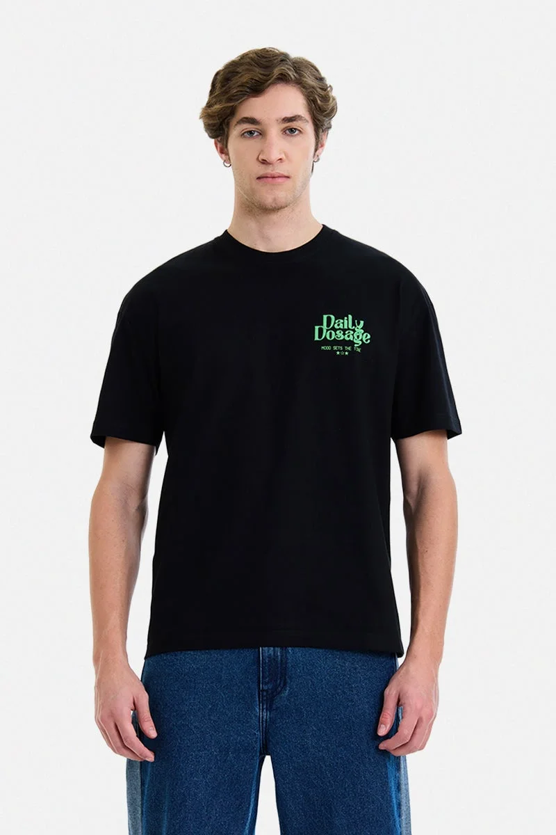 سنيتش Black Graphic Half Sleeve Oversized Streetwear T-Shirt