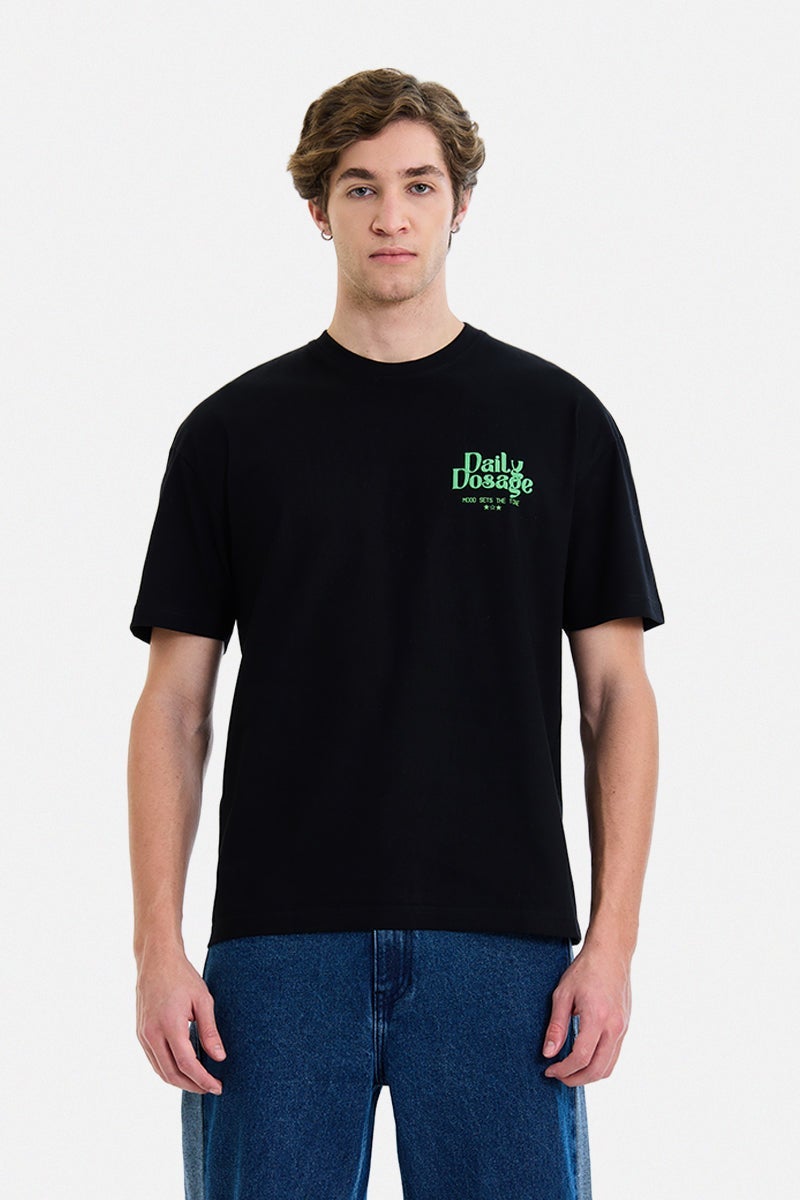 SNITCH Black Graphic Half Sleeve Oversized Streetwear T-Shirt - Image 1