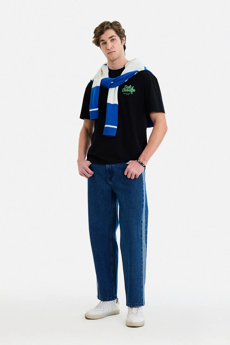 سنيتش Black Graphic Half Sleeve Oversized Streetwear T-Shirt