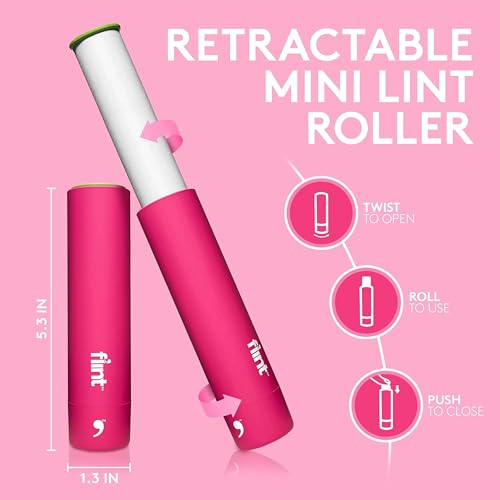 Flint Classic Pink Retractable Mini Lint Roller with 30 Extra Sticky Sheets, Small and Portable Lint Roller, Ideal Pet Hair Remover, Travel Lint Rollers for pet Hair Extra Sticky - Image 2