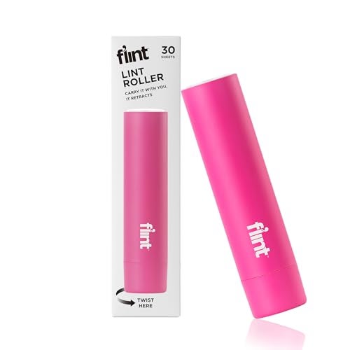 Flint Classic Pink Retractable Mini Lint Roller with 30 Extra Sticky Sheets, Small and Portable Lint Roller, Ideal Pet Hair Remover, Travel Lint Rollers for pet Hair Extra Sticky - Image 1