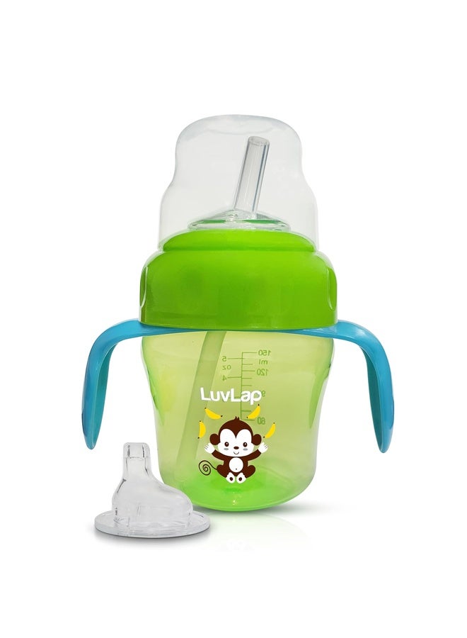 Luvlap كوب سكب الموز 150 مل مضاد للتسرب، كوب شرب قابل للتبديل مع فوهة سيليكون ناعمة وقشة خالية من BPA، 6 أشهر وما فوق (أخضر) - Image 1