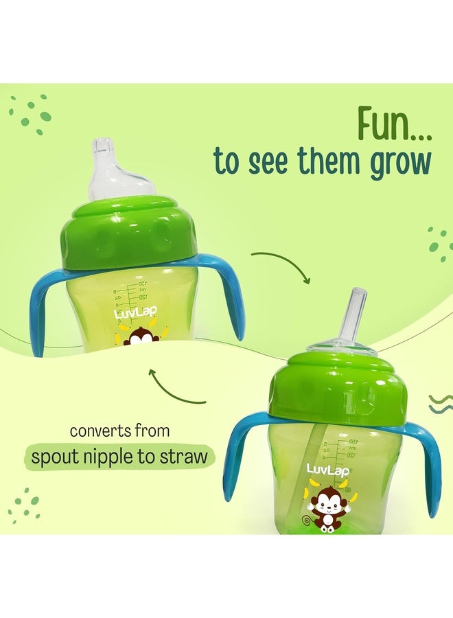 Luvlap كوب سكب الموز 150 مل مضاد للتسرب، كوب شرب قابل للتبديل مع فوهة سيليكون ناعمة وقشة خالية من BPA، 6 أشهر وما فوق (أخضر) - Image 4