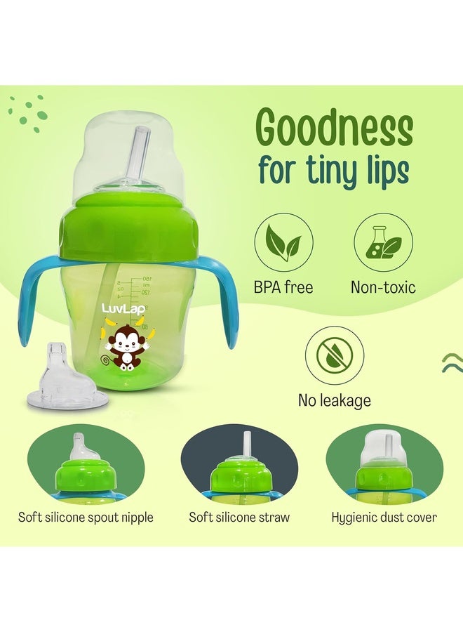 Luvlap كوب سكب الموز 150 مل مضاد للتسرب، كوب شرب قابل للتبديل مع فوهة سيليكون ناعمة وقشة خالية من BPA، 6 أشهر وما فوق (أخضر) - Image 2
