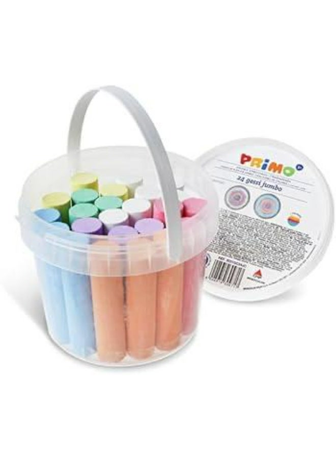 بريمو طباشير رصيف جامبو من بريمو (Primo) - مجموعة 24 قطعة بـ 7 ألوان زاهية، غير سامة وقابلة للغسل، مثالية للرسم الخارجي واللعب التعليمي للأطفال صناعه ايطالية فاخرة - Image 1