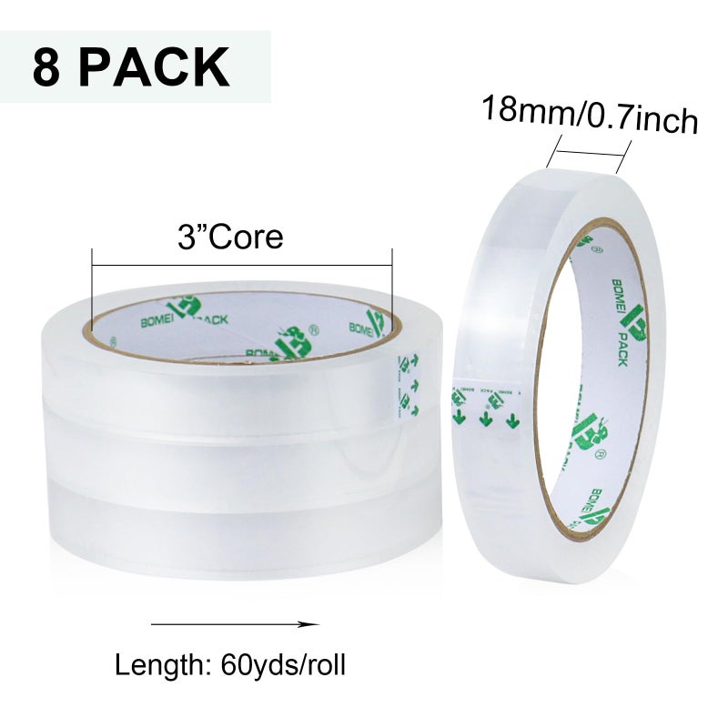 BOMEI PACK 8Rolls Clear Tape Refills for Dispenser, Transparent Gift Wrap Tape 3inch Core for Home, Office, 3/4inch x 60yds - Image 3