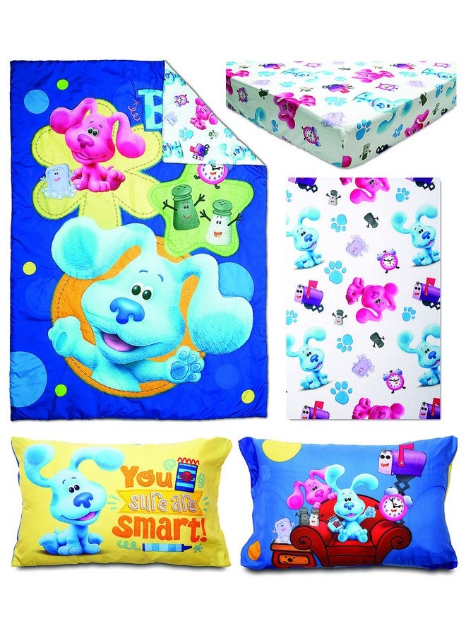 Blue's Clues Blues Clues You Are Smart 4 Piece Toddler Bedding Set - Includes Comforter, Sheet Set - Fitted + Top Sheet + Reversible Pillowcase for Boys And Girls Beds, Blue - Image 2