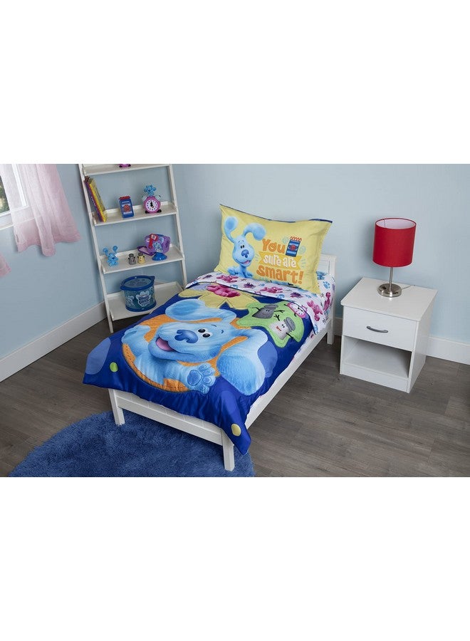 Blue's Clues Blues Clues You Are Smart 4 Piece Toddler Bedding Set - Includes Comforter, Sheet Set - Fitted + Top Sheet + Reversible Pillowcase for Boys And Girls Beds, Blue - Image 1