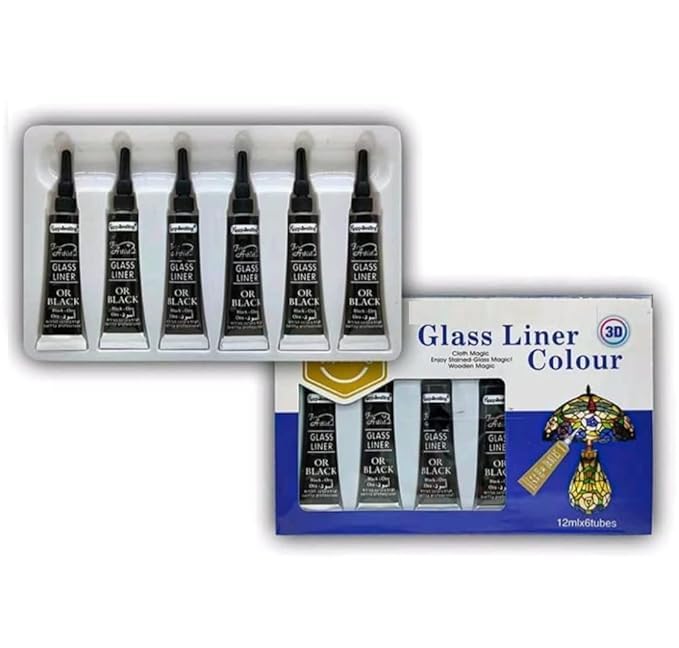 PEACORA Glass Liner Colors 3D Glass Color 12ml x 6Tubes With Gold, Silver And Black Each 2Pcs (6PCS (BLACK)) - Image 1